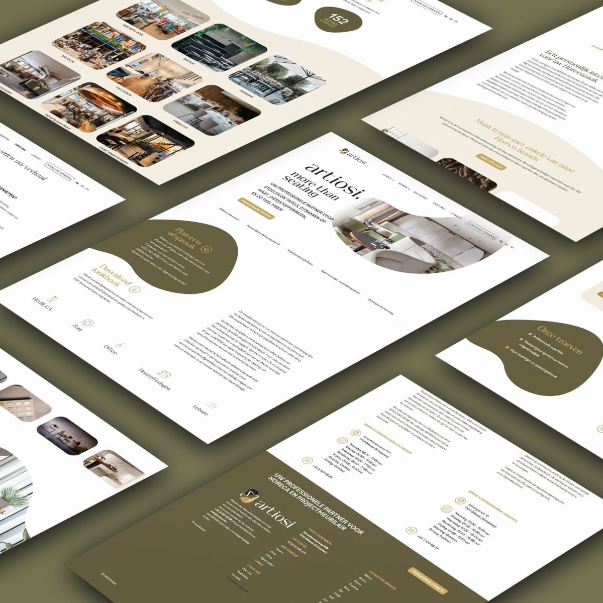 Website Artiosi - design door Castaar van de verschillende pagina's